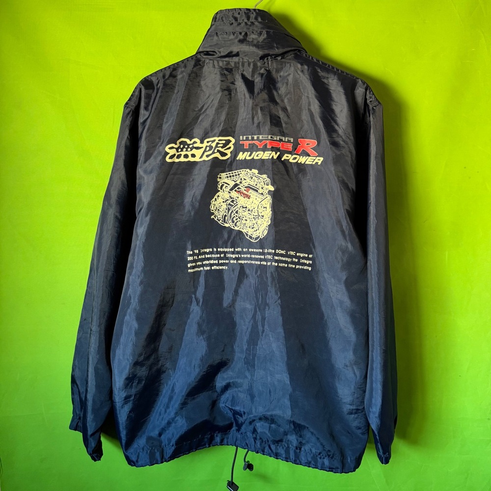 Vintage 90s Mugen Power Integra Type R Car Windbreaker Jacket Navy Blue XL JDM